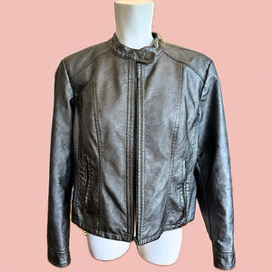 Baccini Silver Metallic Moto Jacket Faux Leather – PXL